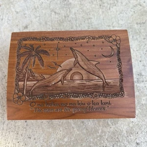 Hand Carved Hawaiian DolphinsThe stars are the spies of heaven Wood Treasure Box - Picture 1 of 8