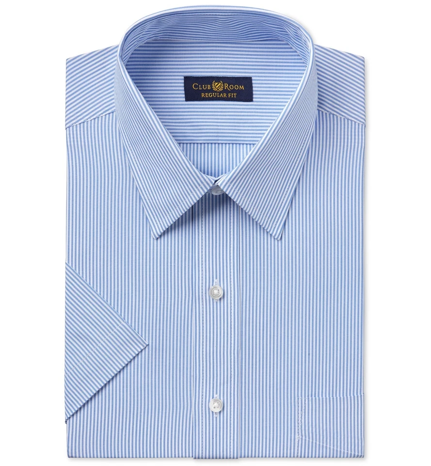 $90 Club Room Hombres Ajuste Regular Blanco Azul Rayas Manga Corta Camisa de Vestir 14.5 S Foto 1 de 1