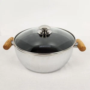 Mirro 4 1/2 Qt Stock Pot With Wooden Handles Wear Ever Straining Lid - Picture 1 of 12