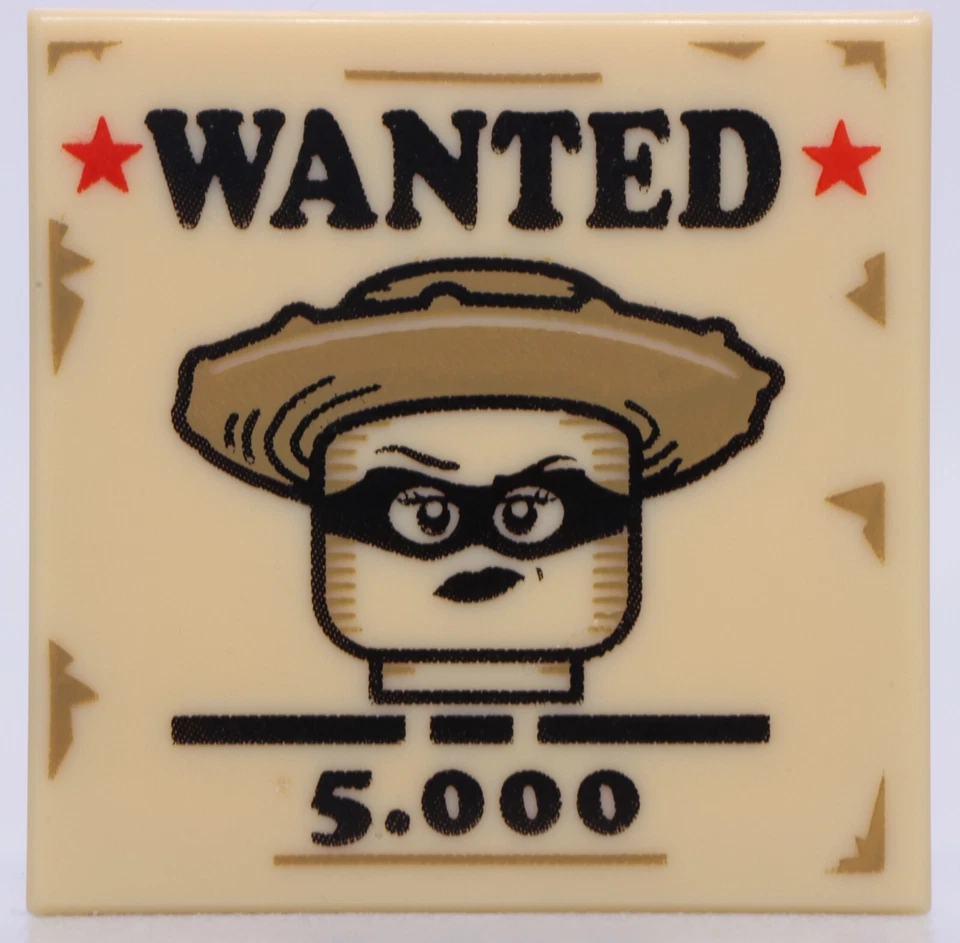 Lego Bronceado Decorado 2 x 2 Azulejos "Se Busca" Póster Bandido Recompensa de 5.000 Dólares Foto 1 de 1