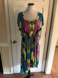 ONE WORLD Geo Multi-Color Geometrical Print Boho Maxi Dress XL NWT - Picture 1 of 8