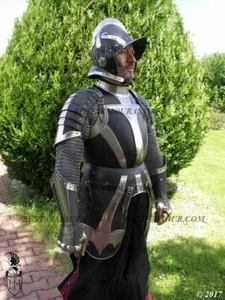18GA SCA LARP Blackened Medieval Bugrgonet Half Body Armor Suit Burgonet - Picture 1 of 4