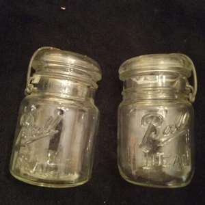 Zwei Kugel Ideal Einmachgläser Pint Größe Vintage mit Drahtbügel & Deckel Klarglas - Bild 1 von 4