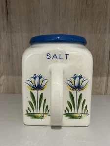 Hübsches altes blaues Bristol Keramik Salz Küche Vorratsglas alter Delfter Topf Tulpe - Bild 1 von 8