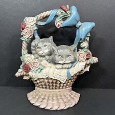 Midwest Cast Iron Two Gray Cats in Basket Blue, Gray & White Doorstop