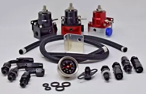 Adjustable Aero EFI Fuel Pressure Regulator Kit W/ 160PSI Oil Gauge AN-6 Hoses - Picture 1 of 4