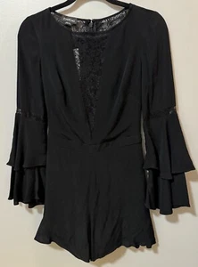 bebe Women’s Romper SZ O Long Sleeve Black Floral Lace Fully Lined - Picture 1 of 7