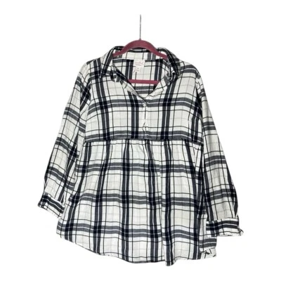 Isabel Maternity Happy Mami Blouse Top Blue White Plaid Babydoll Style SZ M - Image 1 of 4