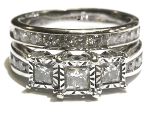 14k white gold 1.52CT SI2 princess diamond engagement ring wedding band set 7.5g - Picture 1 of 7