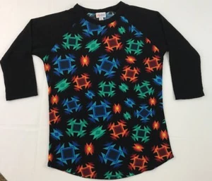 lularoe classic t Size XS knit top Multicolored Black Sleeves Geometric - Picture 1 of 5