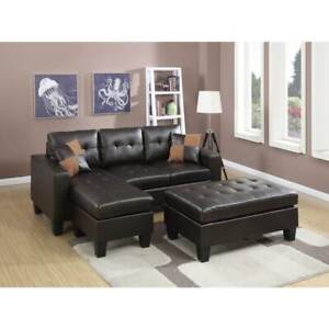 Bonded Leather All In One Sectional With Ottoman And 2 Brown Americana