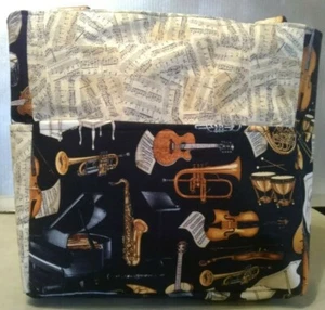 Music Instruments Sheet Notes Musician Piano Purse/Project Bag Handmade 12x12 - Picture 1 of 8