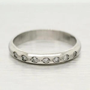 Vintage 0.07ctw Diamond Small Wedding Band - Thin Platinum Ring - Size 5.50 - Picture 1 of 7
