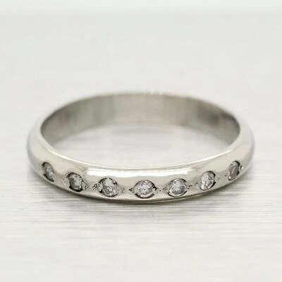 Vintage 0.07ctw Diamond Small Wedding Band - Thin Platinum Ring - Size 5.50 - Image 1 of 4