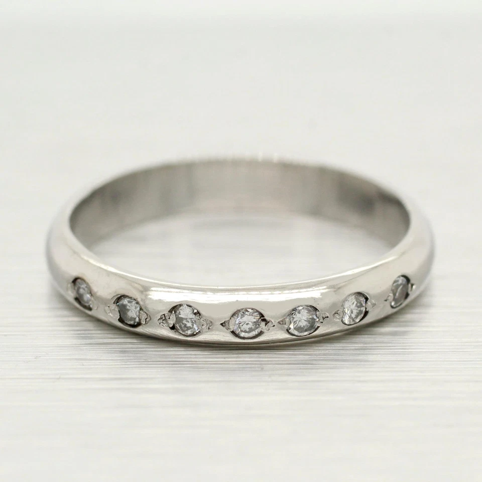 Vintage 0.07ctw Diamond Small Wedding Band - Thin Platinum Ring - Size 5.50 - Image 1 of 1