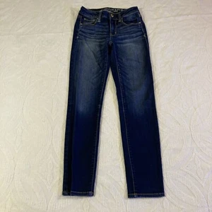 American Eagle Skinny Jeans 00 25x27 Short High Rise blue cropped Vtg Denim Dark - Picture 1 of 15