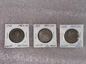 (3) 1988 Mexico 500 Pesos Coin KM# 529 AU XF? - Picture 1 of 8