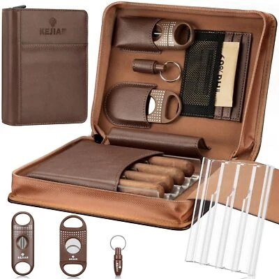 Zigarren-Humidor-Etui tragbare Zigarren-Box mit Zigarren-V-Cutter gerader Zig... - Bild 1 von 4