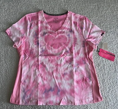 Koi Lite Scrub Top Women’s XL Pink Reform Tie Dye Hearts Stretch Nursing - Image 1 of 4