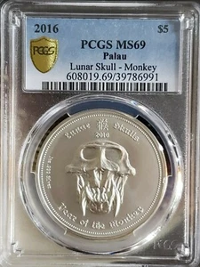 2016 Lunar Skull Monkey Palau Five Dollar Silver BU PCGS MS69 #0904 - Picture 1 of 3