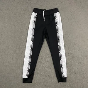 Adidas Pants Boys Medium Black White Spell Out Logo Trefoil Tapered Activewear - Picture 1 of 10