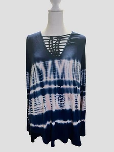 American Eagle Soft & Sexy Shirt Womens Sz L Tie Dye Blue Pink Viscose Long Slv - Picture 1 of 6