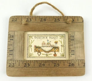 Rustic Wooden "Powder Room" Sign Framed w/ Ruler Pieces, Small, Rope Hanger - Picture 1 of 4
