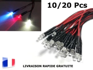 Lot 10/20 Led Câblées ∅ 3mm Rouge/Blanc Chaud/Froid 12V Modélisme Trains HO - Picture 1 of 3