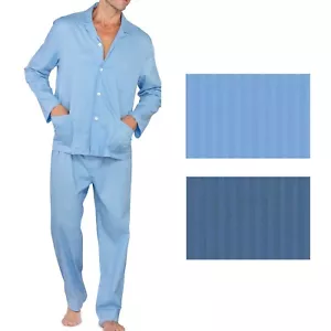 Pijama Clásico Para Hombre Largo Abierto Por Delante Rayas Satén Algodón - Imagen 1 de 2