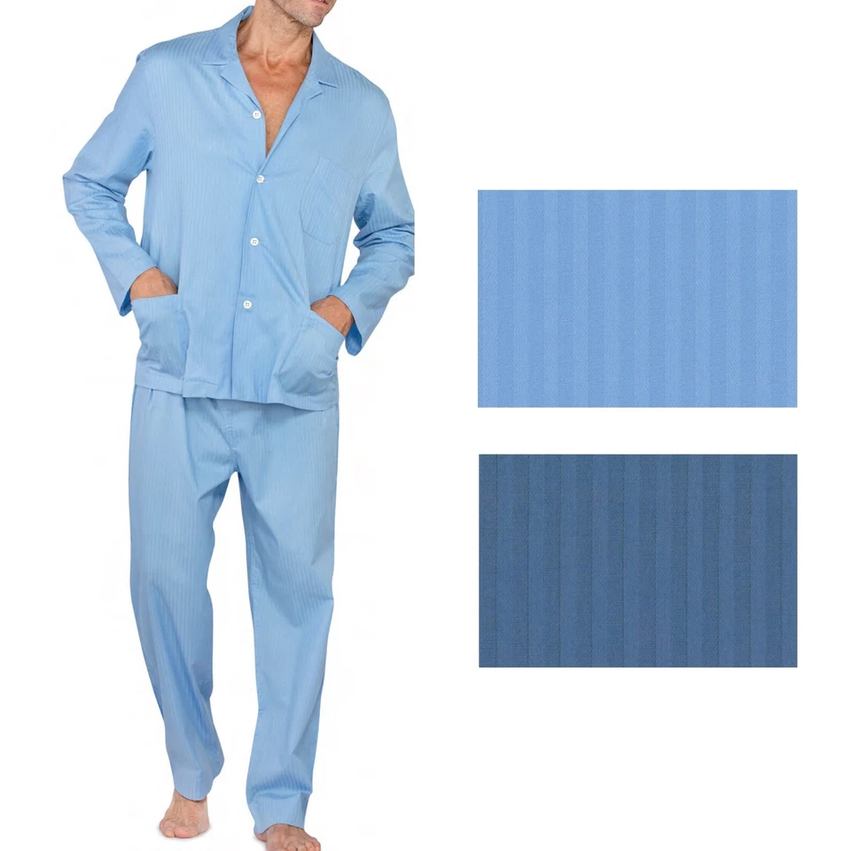 PIER MORI'S PIGIAMA CLASSICO UOMO LUNGO APERTO DAVANTI BOTTONI TASCHE COTONE