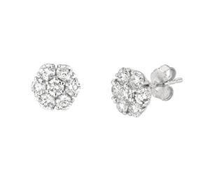 Pendientes de racimo de flores de diamantes naturales de 1,05 quilates G SI oro blanco de 14 K - Imagen 1 de 2