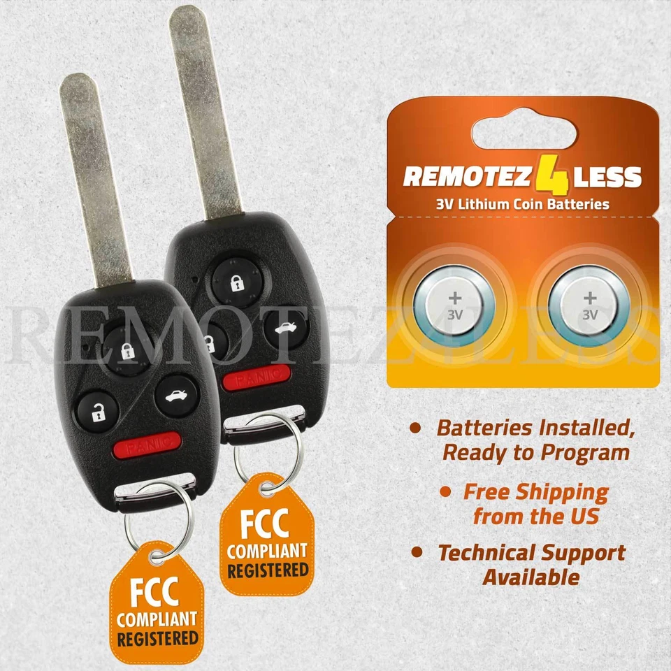 2 for Honda Civic SI Ei Car Remote Key Fob 2006 2007 2008 2009 2010 2011
