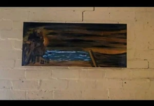 "Castle on a mountain and beach renaissance style original painting - Picture 1 of 8