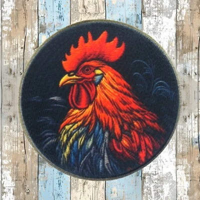 Rooster Patch Iron-on Applique, Farm Animal Badge Chicken Feather, Crafts - Image 1 of 4