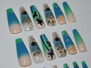 24 Piece Short False Nail ~ Beach Vibes ~ Cute Press on Nails ~ Fast Shipping ~ - Picture 1 of 7