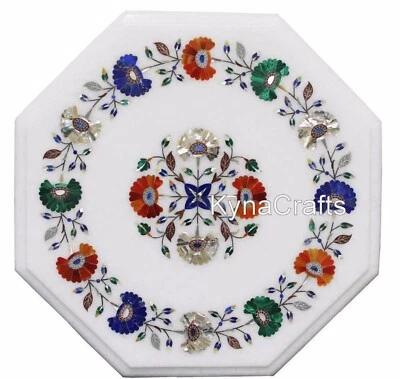 Marble Coffee Table Top Semi Precious Stone Inlay Work Breakfast table for Home - Image 1 of 4