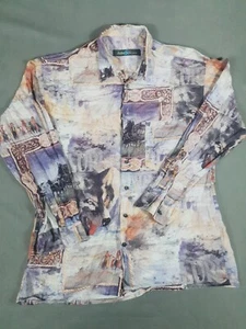 VTG Western Shirt Mens XL USA All Over Print Wolf Southwest Native American - Picture 1 of 15