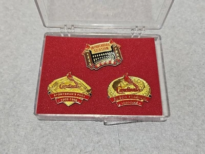 St Louis Cardinals 3 Pin Set 2006 Busch Stadium Final Season Sportsman Park 1966 - Image 1 of 4