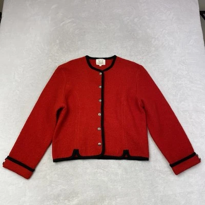 Vintage Tally-Ho Boiled Wool Cottagecore Cardigan Red Black Tyrolean 14 - Image 1 of 4