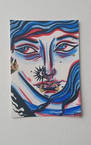 OOAK ACEO Figurative Art Card, Girl Art By ESS22, 3.5 x 2.5 in., Unframed - Picture 1 of 5
