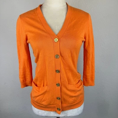 Cárdigan Lauren Ralph Lauren Petite Naranja Algodón Manga 3/4 Botón Delantero Foto 1 de 4