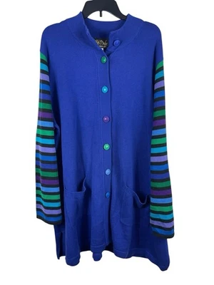 Bob Mackie Wearable Art 3X Blue Multicolor Stripe Sleeve Cardigan Sweater NWT - Image 1 of 4
