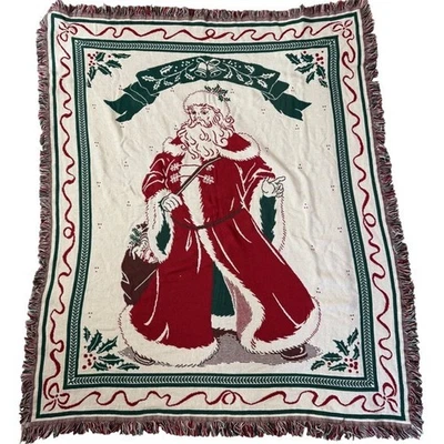Manta de Navidad Goodwin Weavers Viejo Mundo Santa Rojo Verde Blanco Acebo Foto 1 de 4