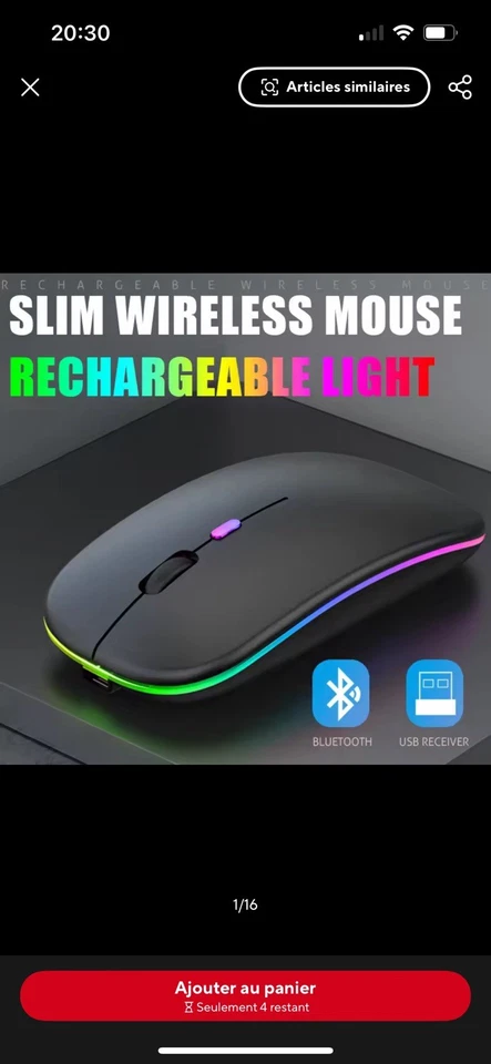 souris Sans fil LED rechargeable bluetooth Wi-Fi Windows Apple Android Promo! - Photo 1/4
