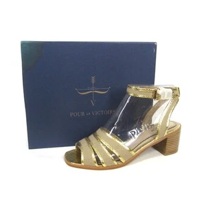 Pour La Victoire Rylie Sandals Sz 10 New $250 Gold Snake Natural Canvas 2" Heel - Picture 1 of 7
