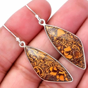 Coquina Fossil Jasper - India 925 Sterling Silver Earrings Jewelry E-1001 - Picture 1 of 5