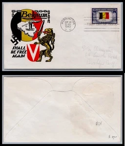 US FDC # 914 5c Overrun Nations Belgium Cachet Craft 1943, 9Q400 - Picture 1 of 1