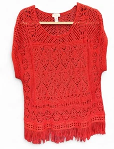 CHICO’s Orange Häkel Kurzarm Oberteil Badeanzug Coverup Chico’s Größe 3 (XL) BOHO - Bild 1 von 6