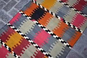 Rare Vintage Afghan Geometric Kilim Rug 3x5 Handwoven Traditional Wool Area Rug - Picture 1 of 11