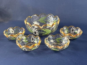 Juego de 5 bayas de vidrio antiguo esmaltado y transparente c.1910+ - Imagen 1 de 10